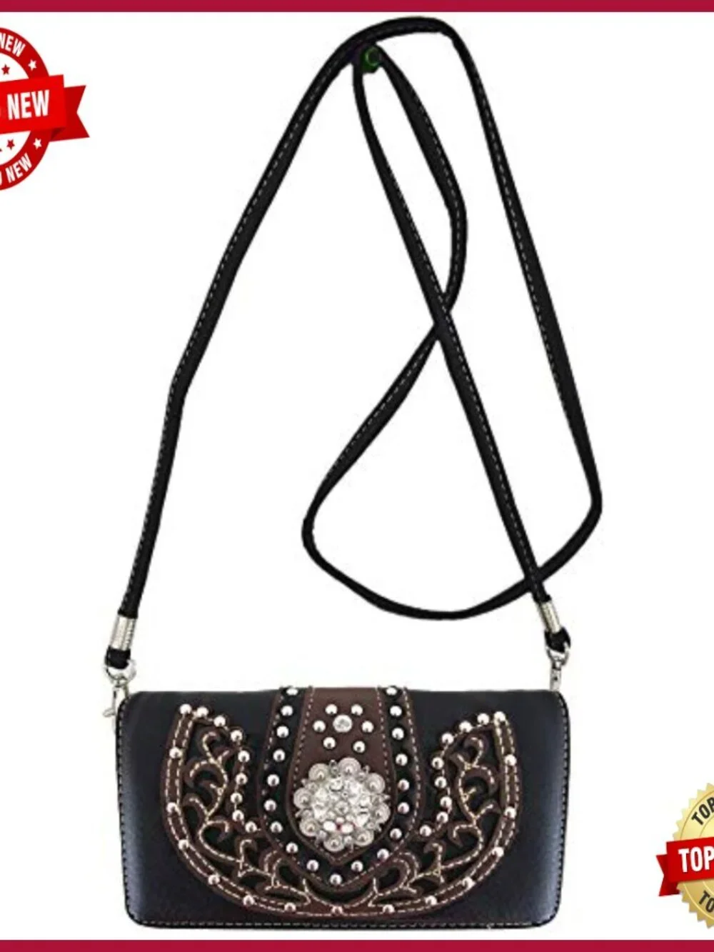 Western Style Vegan Leather Shoulder Bag with Concealed Carry Pocket and Wallet